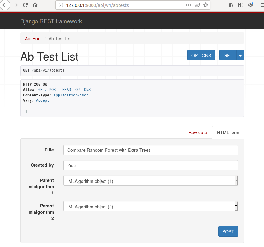 Figure 12: View to create new A/B test